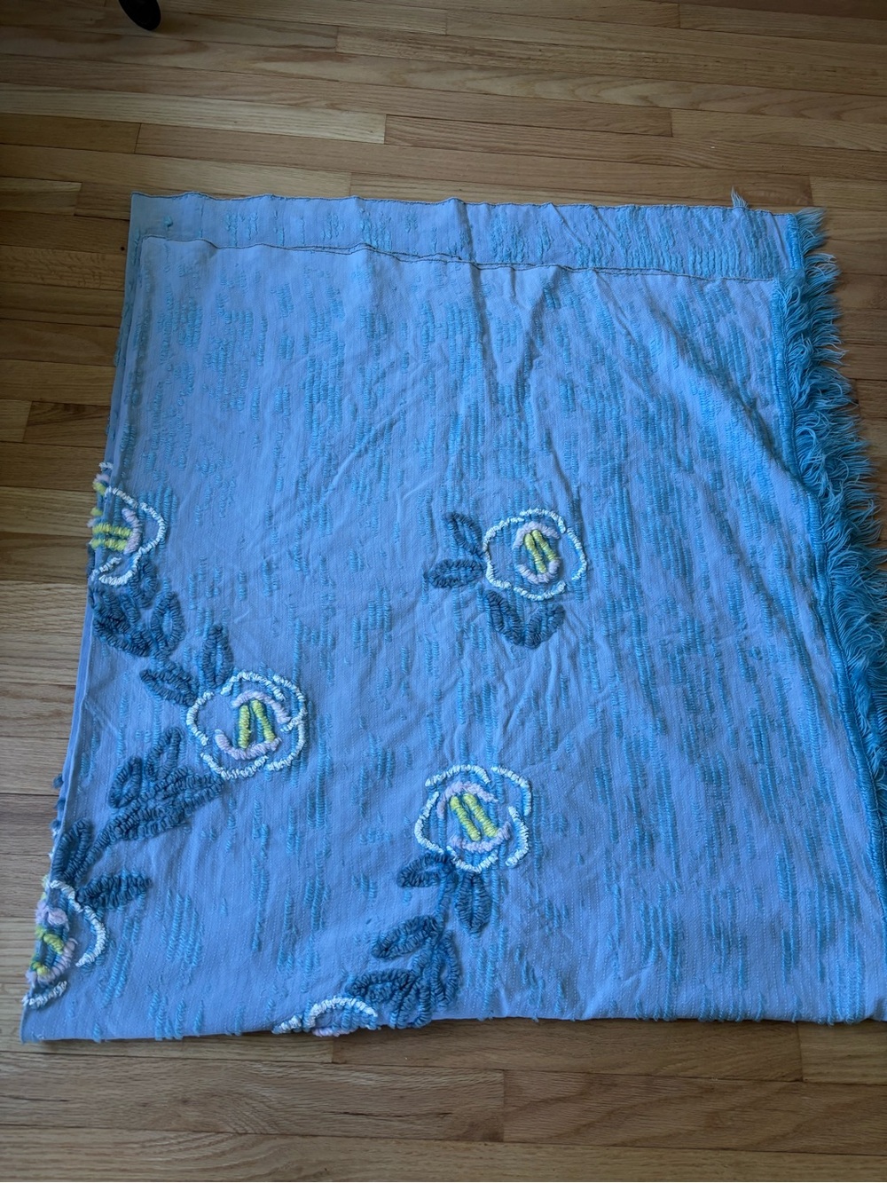 Vintage Blue Floral Chenille Throw with Yellow Accents
